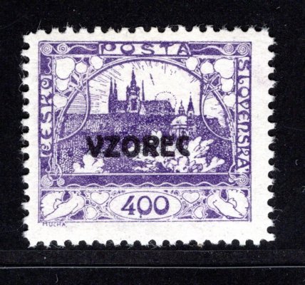 24 D vz, 400 h modrofialová s přetiskem VZOREC, ŘZ 11 1/2, vrása, zk. Vrb