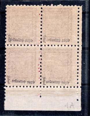 252x, Státní znak 30 h fialová, průsvitný papír, rohový 4blok s DČ 1A, zk. Gilbert