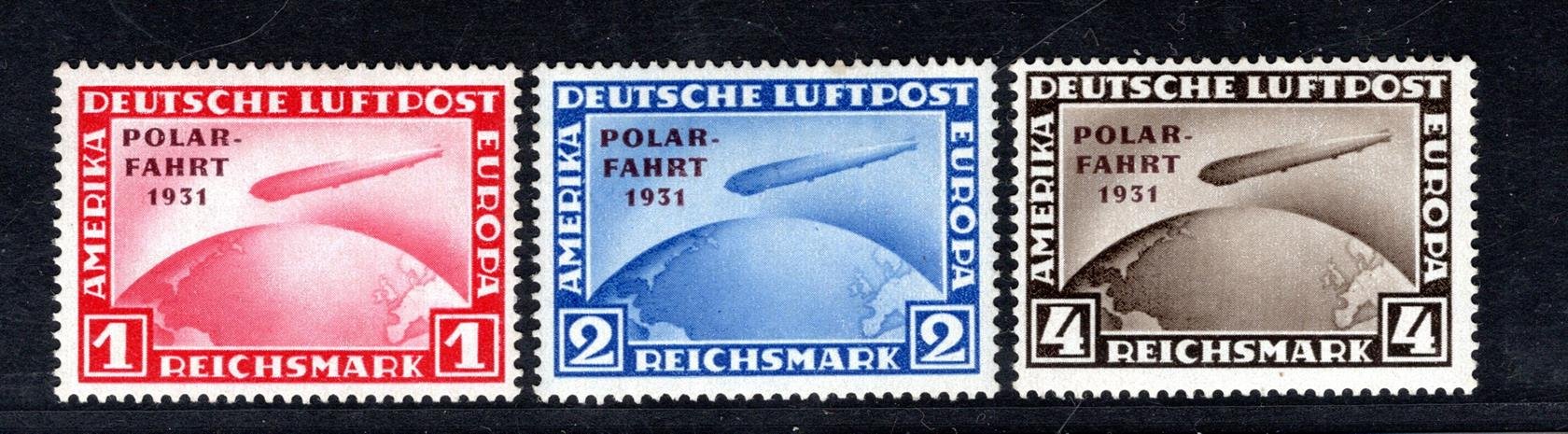 Deutsches Reich, Mi. 456-8 Zeppelin Polarfahrt, u 468 výrobní vynechávka lepu, svěží, hledaná série