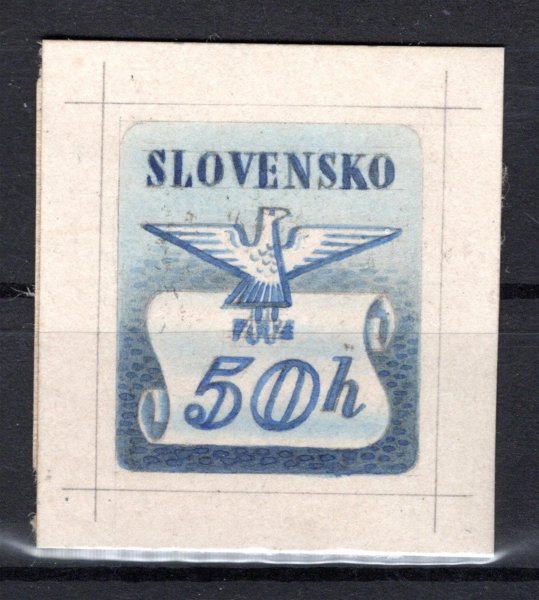 ZT, Novinové III, návrh na novinovou známku v hodnotě 50 h v barvě modré, silný kartónový papír, ex Ladislav Novotný, vzácné a hledané (viz Monografie str. 173)