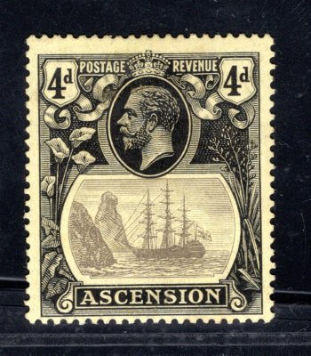 Ascension 1924, SG 15b Fregata před Jamestownem 4 p, "torn flag", významná a bezvadná specialita, kat. 500 GBP