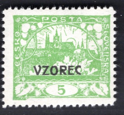 3 E vz, 5 h sv. zelená, přetisk VZOREC, ŘZ 11 1/2 : 10 3/4, zk. Vrba