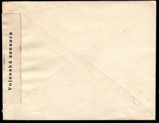 dopis z Odebergu, vyplacený známkou č. 1, hnědá 1 H adresovaný do Těšína, přelepka vojenské cenzury, v těšíně zatížen polským doplatkem, 50 h, modré razítko Těšín, 31/V/19, zajímavé