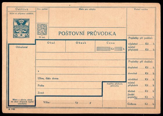 CPP 8 A, holubice, poštovní průvodka, text český