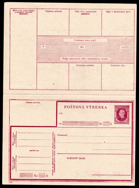 CPV 3, Hlinka, poštovní výběrka 1942 , nepoužitá