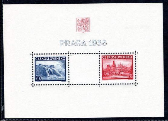342 - 3 A, Praga 38, aršík, posun červené barvy 1 Kč nahoru, zajímavé