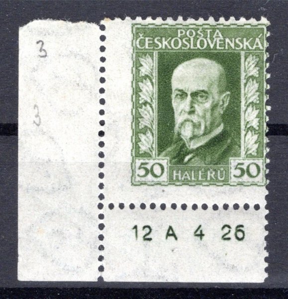 188 A, P 3, neotypie, rohový kus s DČ  12 A 4 26 , zelená 50 h, zk. Kauf.