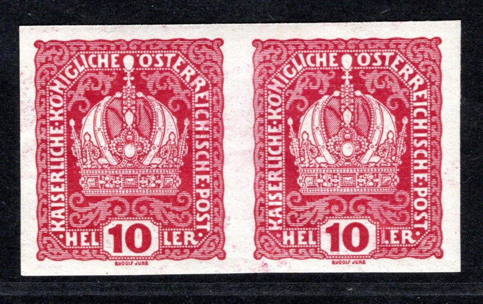 Rakousko - Mi. 188 U, nezoubkovaná dvoupáska, fialová 10 h, signováno 
