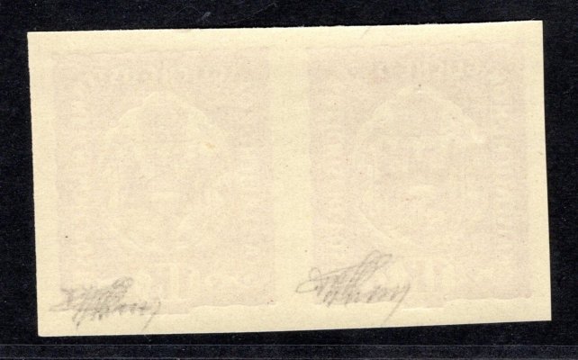 Rakousko - Mi. 199 U, nezoubkovaná dvoupáska, červená 1 K, signováno 
