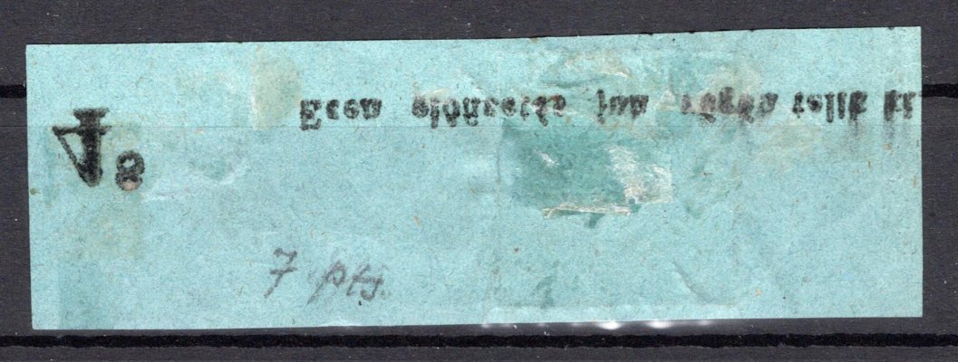 6 modrý merkur na části novinové pásky, , typ IIIa , neražený, výrazná desková vada - bíla skvrna vpravo 