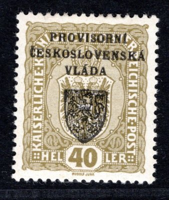 RV 10, I. Pražský přetisk, znak, olivová 40 h, zk. Mr