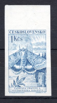 1223, motýli 1961, v barvě modré, krajový nezoubkovaný na známkovém papíru s lepem, 1 Kč, vzácné a hledané