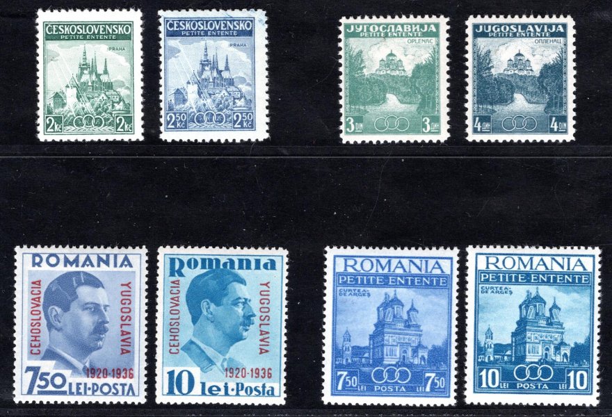 320 - 321 ; Malá dohoda - sestava společného vydání známek ČSR I + Jugoslávie + Rumunska 
