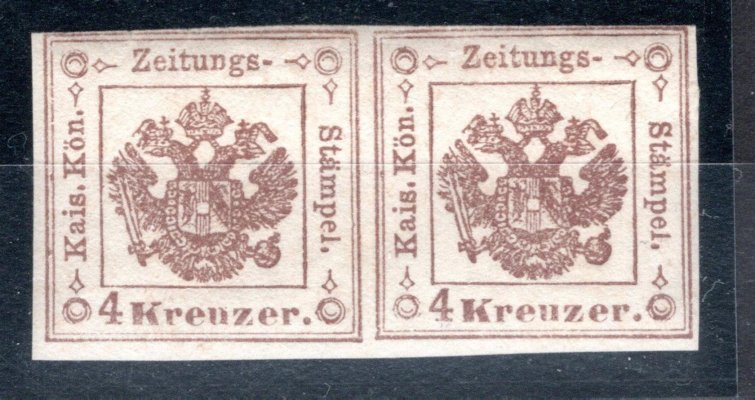 4 a ; 1858 Novinová kolková - luxusní dvoupáska - nahoře užší střih, dolní okraj nadprůměrný - kat. cena 2000 euro - Atest Steiner