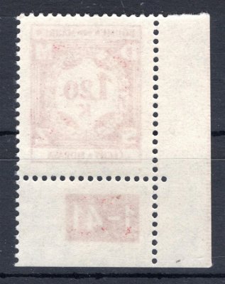 SL 7 ; 1,20 červená rohová známka s Dč 1- 41 s ochraným rámem vlevo 