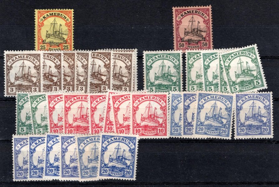 Kamerun , sestava známek, Mi. 11, 14, 20 - 23, včetně barevných odstínů, lodě, zajímavé