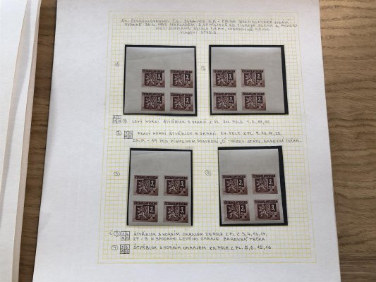 ČSSR II ; specializovaní sbírka roku 1945 ; zejména 4- bloky na 29 listech - perfektně popsáno - nafoceno 