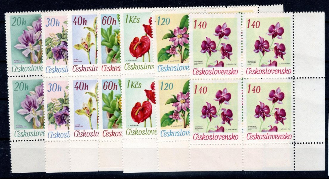 1630 - 1636, květiny botanických zahrad, rohové 4 bloky