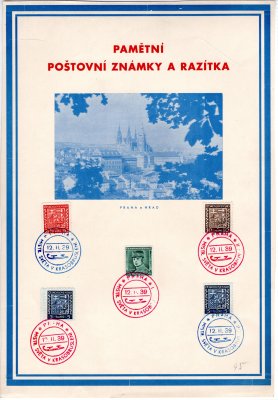 zvláštní tisk s obrazem hradčan a výplatními známkami, příležitostné razítko " Mistrovství světa v krasobruslení, 12/II/39, hledané