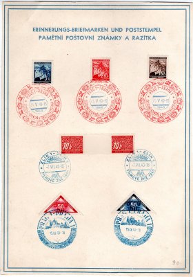 zvláštní tisky s poštovními známkami a různými pamětními razítky