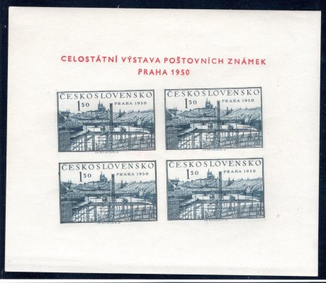 564 A, aršík lešení, Praga 1950, typ B/7, šikmý tisk známek, hledané a vzácné