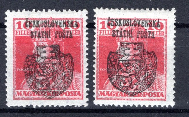 RV 125, Skalický přetisk, Karel, typ I+II, červená 10 f f, zk. Mr,Šu