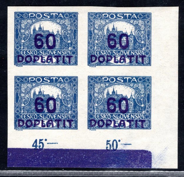 DL 21, doplatní, pravý dolní rohový 4 blok , 60/50 modrá