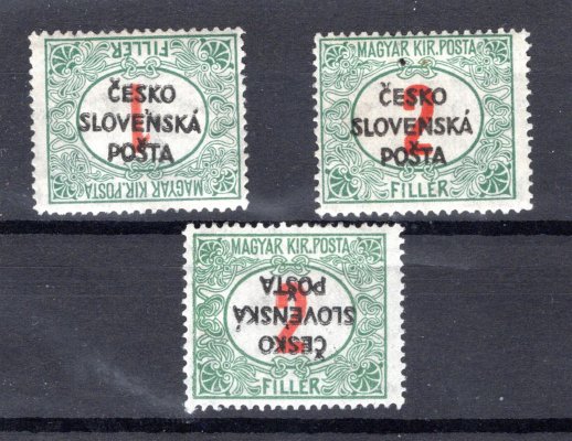 RV 154, 155, 155 Pp, Šrobárův přetisk, doplatní, červená čísla, sestava, 1 x přetisk převrácený, zk. Gi, Mr, zajímavé