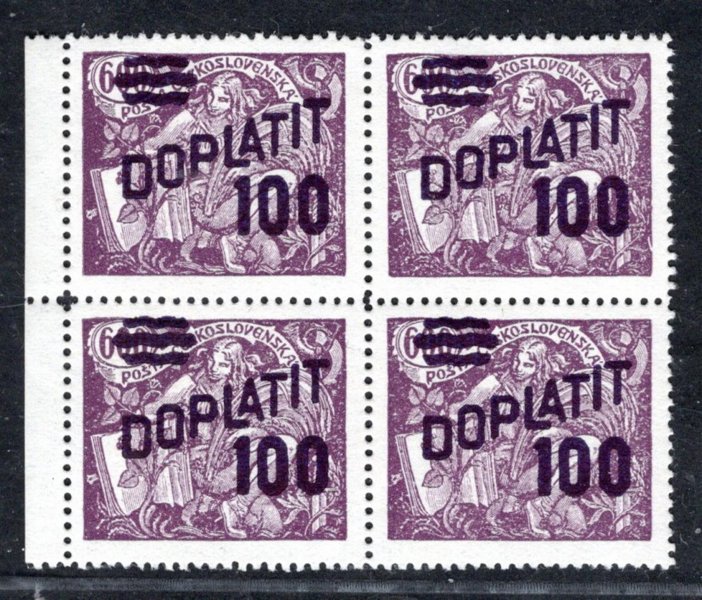 DL 47 A, doplatní, 100/600 fialová,  krajový 4 blok