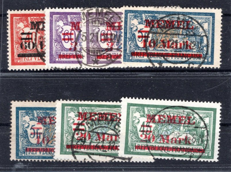 Memel - Mi. 36a, 37a,b,38 a,b,39 I+II, přetisky 1921, kat. 620 Eu