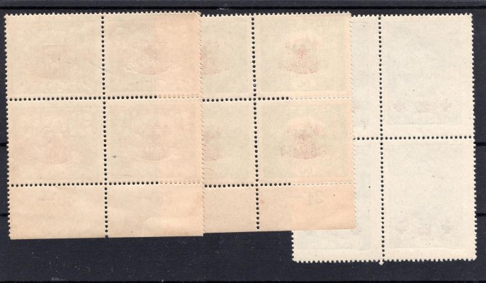 170 - 172 ; série červeného kříže ve 4 - bloku 2 x krajový 4- blok s počítadly + 125 h Masaryk 
