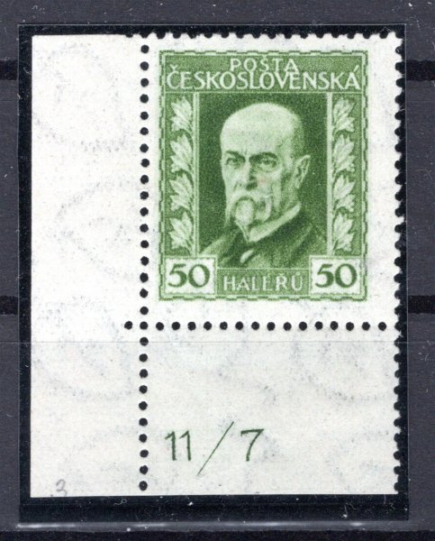 188 A, P 3, TGM,  neotypie, rohová s DČ., zelená 50 h