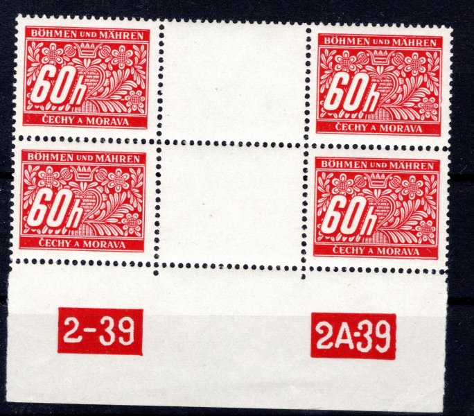 DL 7, 4 známkové meziarší s DČ   2-39, 2A-39, kat. 350