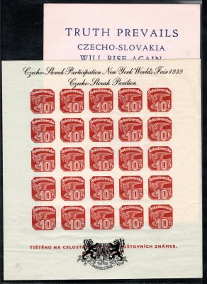 NV 18 A, novinový aršík s černým přítiskem pro světovou výstavu N.Y. 1939