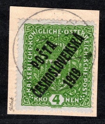 50 I, typ II, formát úzký, znak  zelená 4 K, zk. Gi, na výstřižku