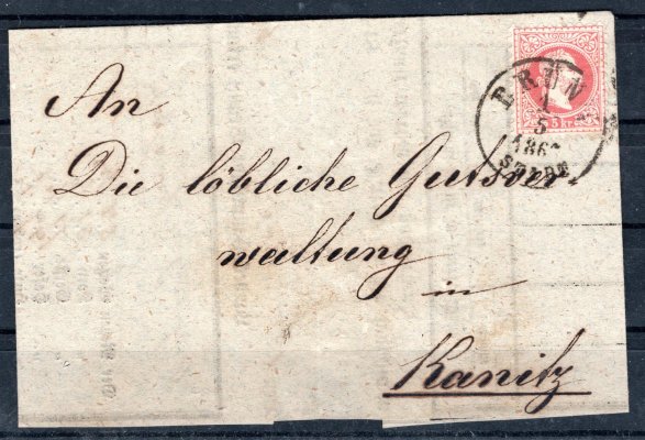 2x dopis 1867 5 kr. FJ, BRÜNN STADT 1.5. 67 a 7.5.67 - chybné datum – známka vyšla až 1.6.67 (), příchozí POHRLITZ 2.5 a 8.5., uvnitř datováno 1868, stejná korespondence, vzácné ( 4 fota) 
