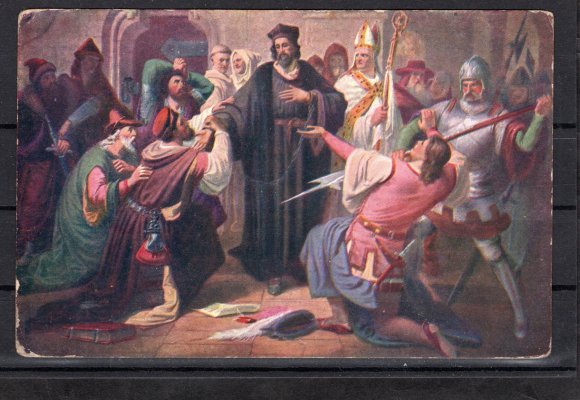 Pohled Jan Hus, 15 h Karel (přefrankováno o 5 h), fialové (!) nevylámané JOSEFOV 23.12.18