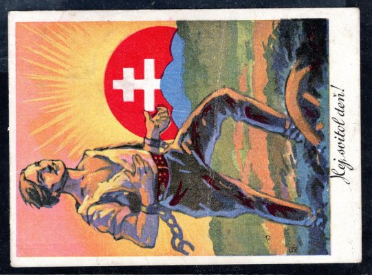 slovenská propagandistická pohlednice, přeložená, vyplacená známkou č. 43, Tiso, razítko "AUTOPOŠTA"  Bratislava 26/X/39, adresovaná do Povážské Bystrice