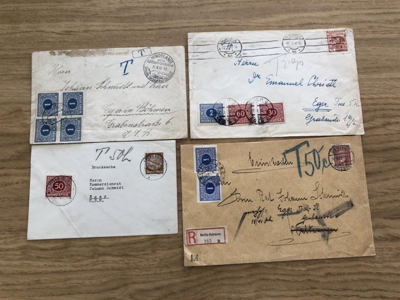 4 x dopis do s doplatními známkami 