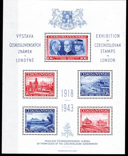 1943, exilový aršík, londýnské vlády k výstavě známek