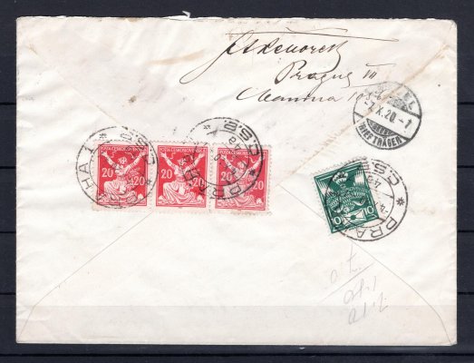 R dopis do Švýcarska, vyplacený Pofis 14+145+151+157, razítko Praha 1, 4/X/20