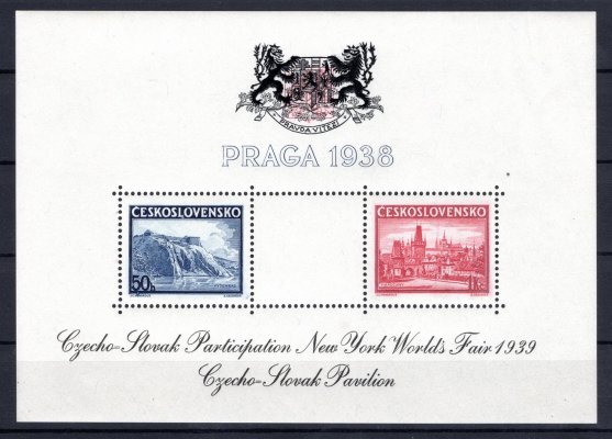AS 4 a, aršík Praga 38 s černým textem NY 1939 a černým znakem