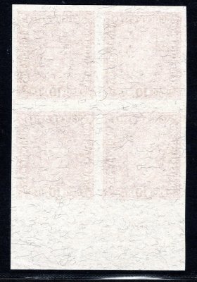 1918  Flugpost -  Rakouská Přeběžná / 10 koruna - nezoubkovaná bez přetisku  ; (x) - jak bylo vydáno -  kat. cena pro 1 známku 2000 euro, - dolní krajový  4- blok -  zcela výjimečný kus , v tomto provedení kat. cena cca 11 000 euro - Atest Soecknick ;nádherný exemplář ! 