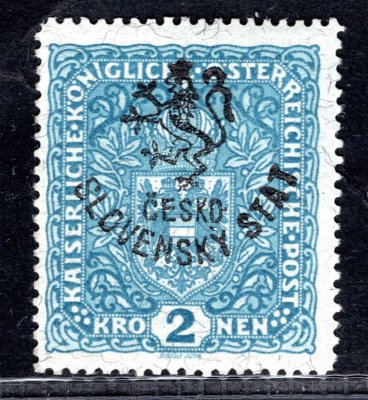 RV 58a, Marešův přetisk, papír žilkovaný, znak, modrá 2 K, zk. Ma,Gi