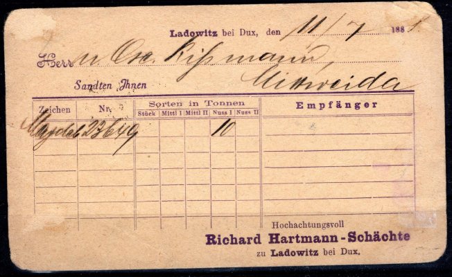Korespondeční lístek, 2 Krejcary hnědá Znak - nižší kvalita celistvosti s vlakovým razítkem FPA , NO 39 , PODMOKLY Chomutov - prošlý v roce 1888