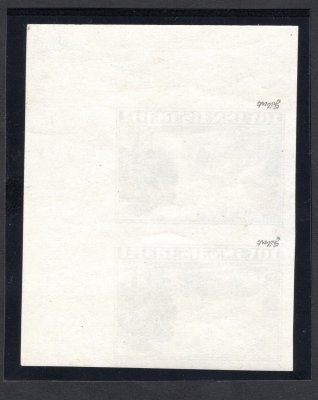 Pr 1  IV B, zkusmý tisk připouštěcí známky Terezín, nezoubkovaná levá dolní svislá rohová dvoupáska s odlišnou kresbou tzv. slabé mraky, katalog cenu rohových ani krajových známek neuvádí, běžnou známku oceňuje kurzívou na 25.000 Kč (podceněno), v této podobě nám první známý kus - mimořádné 
