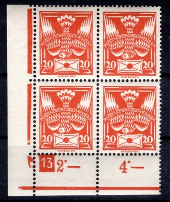 148, rohový 4 blok, oranžová 20 h s DČ 13, rok 1928
