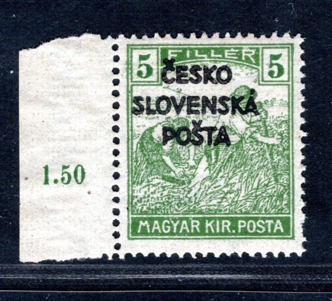 RV 140, Šrobárův přetisk, ženci, krajová s počítadlem, zelená 5 f, zk. Gi
