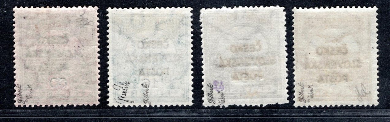 RV 133 - RV 136 - kompletní přetisk ŠROBÁR na výplatních známkách Turul - zkoušeno Gilbert, Vrba 