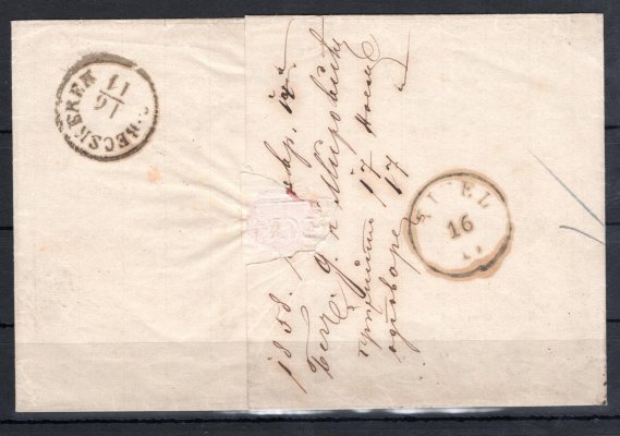 Skládaný dopis z listopadu 1858 vypl. 9 kr modrá, strojní papír, typ IIIb, s levým okrajem 7 mm, raz. WIEN, 14 / 11. Hledané pozdní použití první emise, bezvadná kvalita, katalog Ferchenbauer € 800.- + krajový kus.